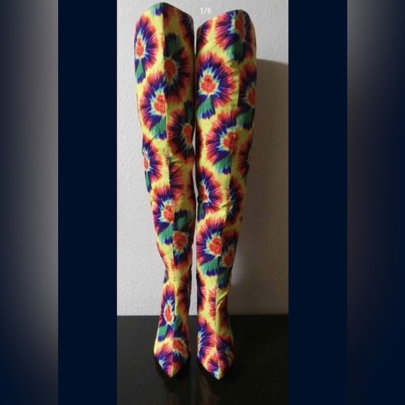 KNEE HIGH TYE DYE HIGH HEEL BOOTS BOOTS SIZE: 9.0 - Picture 3 of 6